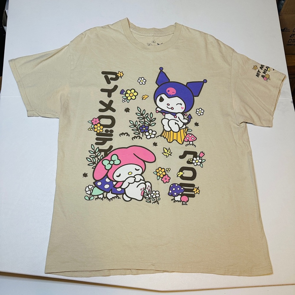 SANRIO Kuromi & My Melody Cream and Pastel Short Sleeve Graphic Tshirt Sze Large